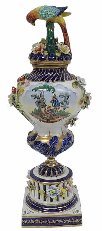 Sevres Style Porcelain Parrot Lidded Urn 17" (1 of 10)