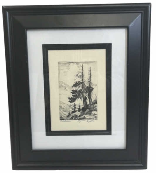 Lyman Byxbe (1886-1980) "Timberline" Etching: IMPORTANT NOTE: Please be advised that we offer reasonably priced in-house shipping, but you must select Arrange My Own Shipping as part of your post-auction invoice options. Framed etching "Timberlin