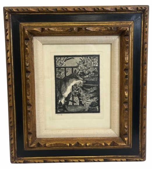 Edouard Manet Etching "Le Chat Et Les Fleurs": IMPORTANT NOTE: Please be advised that we offer reasonably priced in-house shipping, but you must select Arrange My Own Shipping as part of your post-auction invoice options. Framed etching Le Chat Et