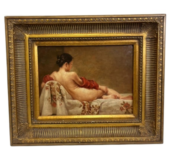 N. Henry Bingham Original Nude Oil On Board: IMPORTANT NOTE: Please be advised that we offer reasonably priced in-house shipping, but you must select Arrange My Own Shipping as part of your post-auction invoice options. Nude, oil on board by N.