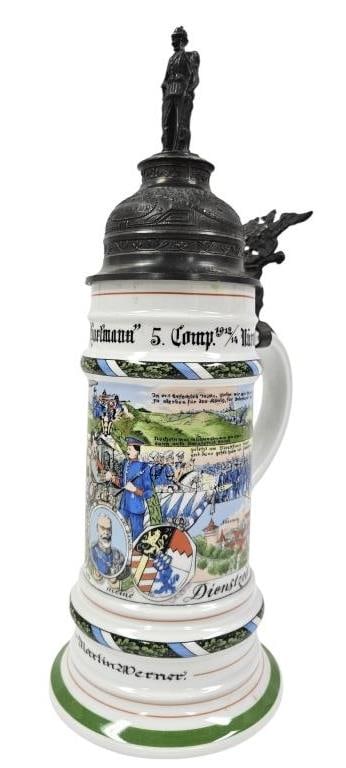 Kaiser Porcelain German Regimental Beer Stein: IMPORTANT NOTE: Please be advised that we offer reasonably priced in-house shipping, but you must select Arrange My Own Shipping as part of your post-auction invoice options. Vintage Kaiser Porcelain