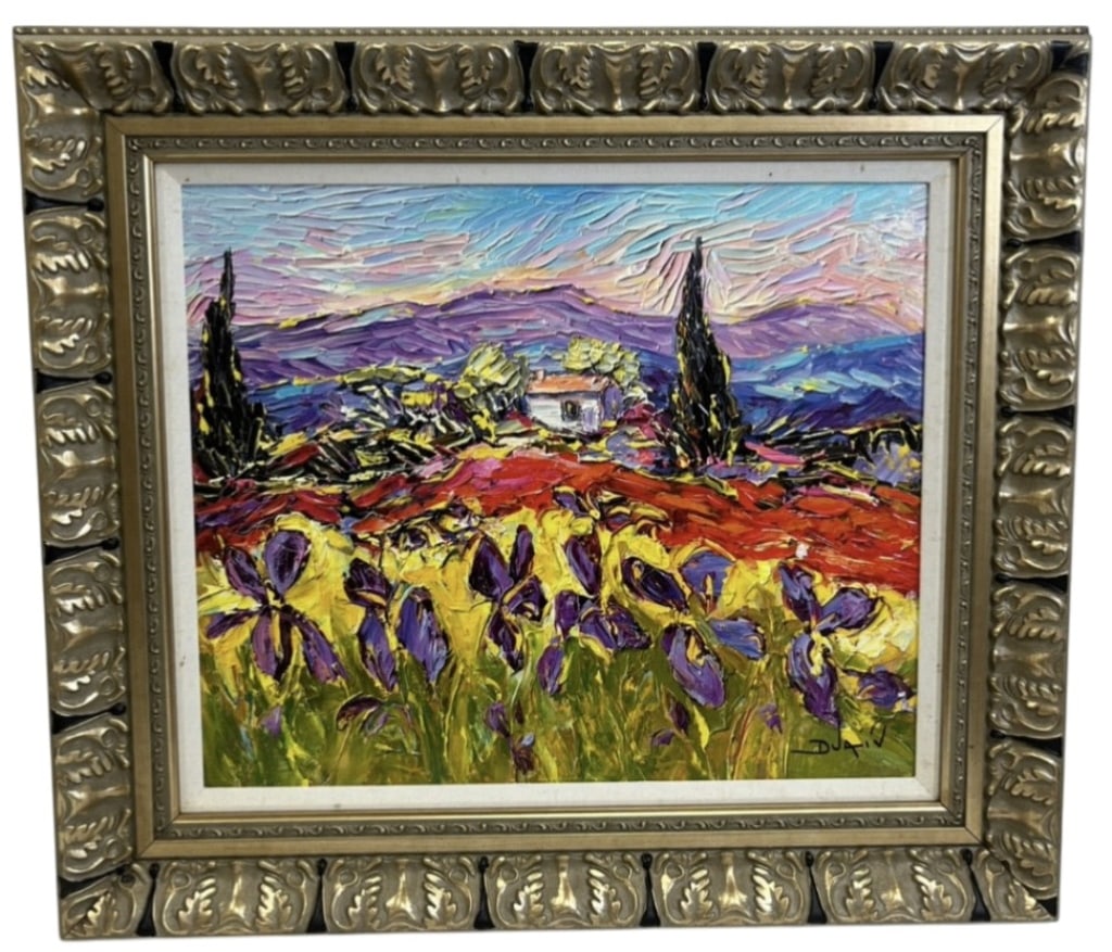 Duaiv Embellished Giclee Canvas Paysages Au Iris: IMPORTANT NOTE: Please be advised that we offer reasonably priced in-house shipping, but you must select Arrange My Own Shipping as part of your post-auction invoice options. Giclee in color with hand