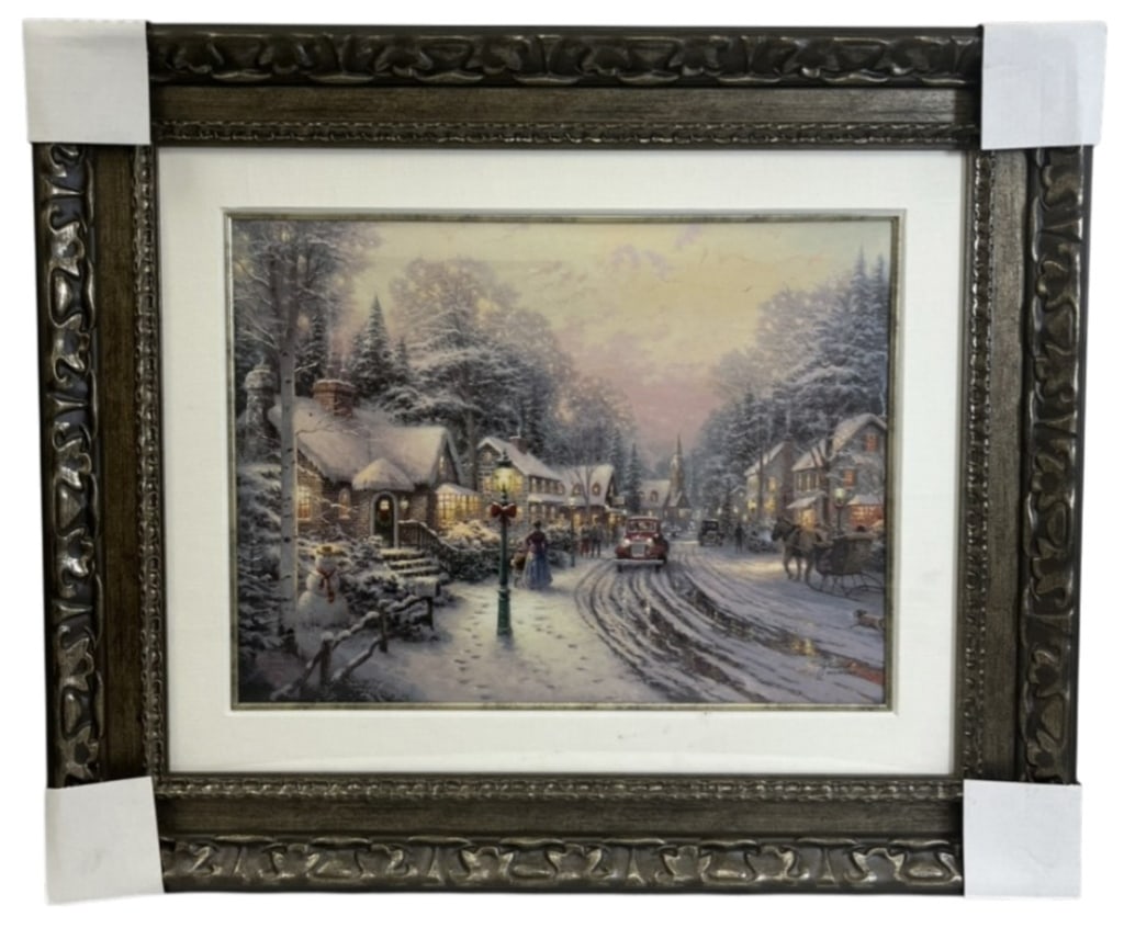 Thomas Kinkade Offset Lithograph Village Christmas: IMPORTANT NOTE: Please be advised that we offer reasonably priced in-house shipping, but you must select Arrange My Own Shipping as part of your post-auction invoice options. Thomas Kinkade Offset Lit