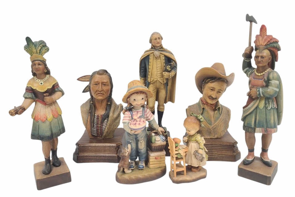 7 Anri Limited Ed. Carved Figures incl Washington: IMPORTANT NOTE: Please be advised that we offer reasonably priced in-house shipping, but you must select Arrange My Own Shipping as part of your post-auction invoice options. Includes Kiowa Brace 114/