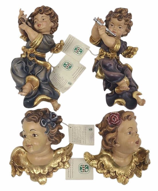 4 Vintage Lepi Woodcarving Wall Cherubs: IMPORTANT NOTE: Please be advised that we offer reasonably priced in-house shipping, but you must select Arrange My Own Shipping as part of your post-auction invoice options. All have Certificate of A