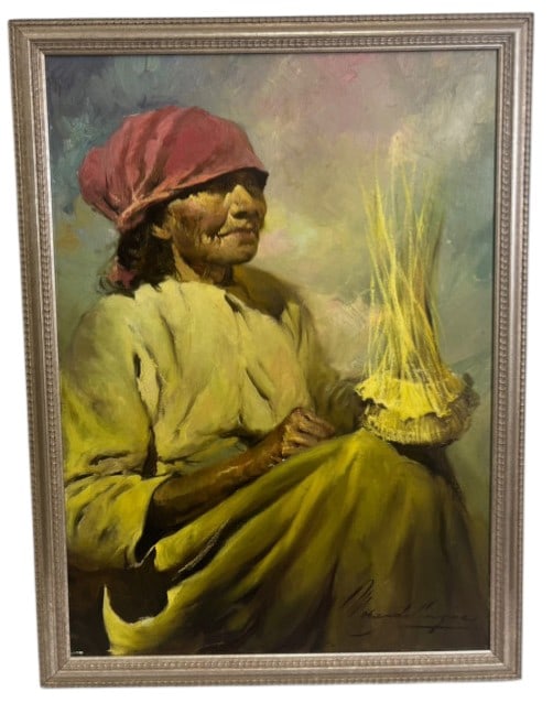Morando Luque Native Original Oil on Canvas: IMPORTANT NOTE: Please be advised that we offer reasonably priced in-house shipping, but you must select Arrange My Own Shipping as part of your post-auction invoice options. Original oil on canvas-co