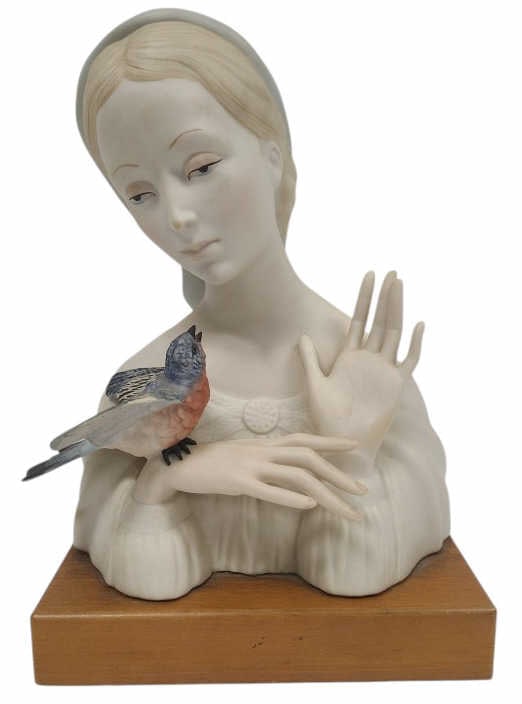 Vintage Cybis Madonna with Bird Porcelain Figure: IMPORTANT NOTE: Please be advised that we offer reasonably priced in-house shipping, but you must select Arrange My Own Shipping as part of your post-auction invoice options. No noticeable chips or cr