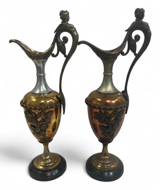Pair Of Neoclassical Bronze Decorative Ewers: IMPORTANT NOTE: Please be advised that we offer reasonably priced in-house shipping, but you must select Arrange My Own Shipping as part of your post-auction invoice options. Pair of Neoclassical bron