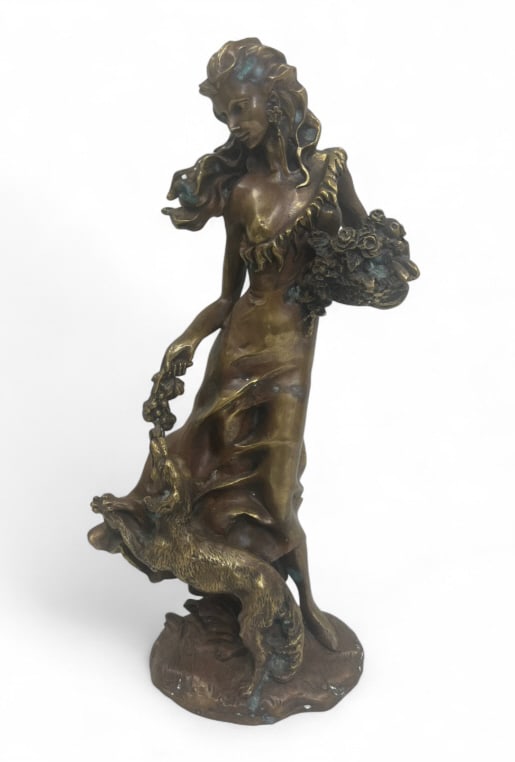 Bronze Art Nouveau Sculpture Maiden With Dog (1 of 11)