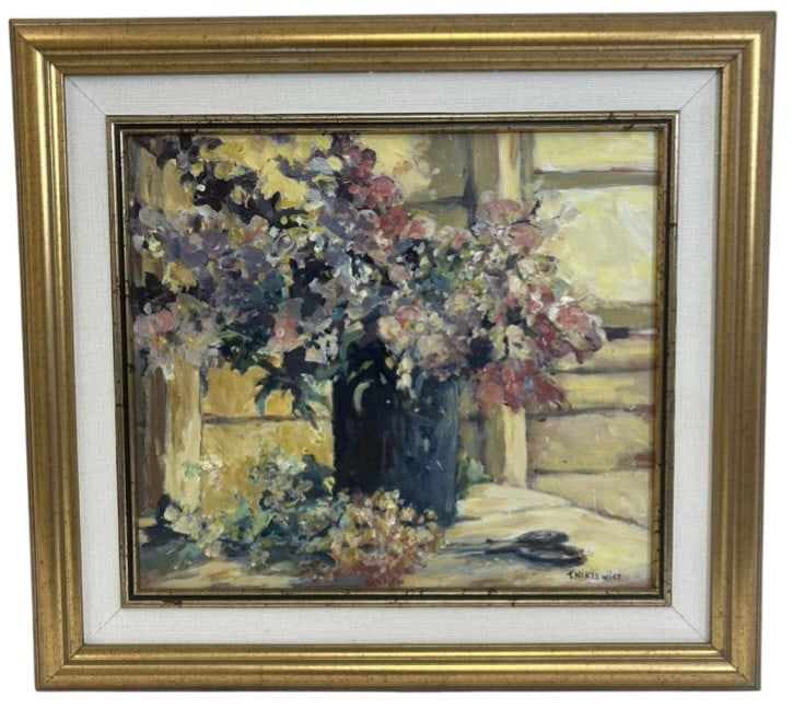 Niklewicz "Country Bouquet" Oil On Board 2003: IMPORTANT NOTE: Please be advised that we offer reasonably priced in-house shipping, but you must select Arrange My Own Shipping as part of your post-auction invoice options. T. Niklewicz "Country Bou