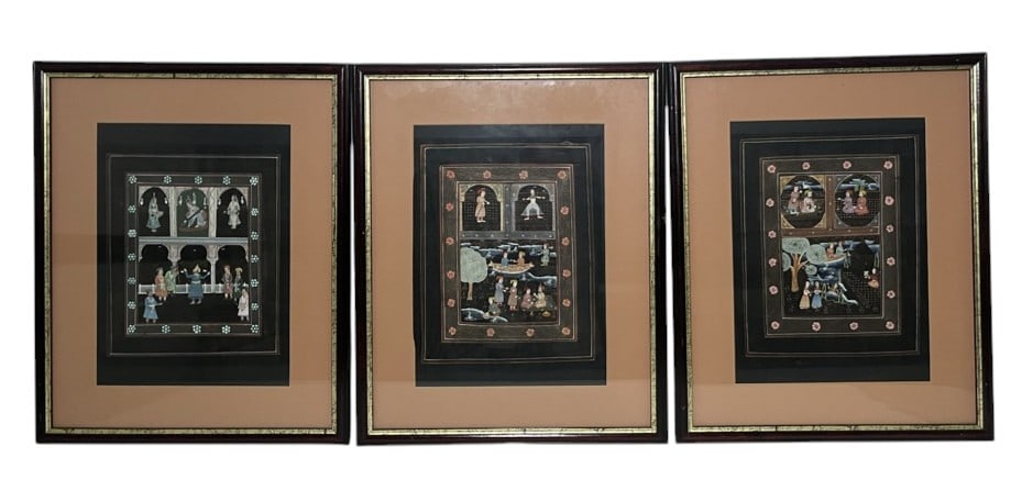 Hand-Painted Mughal-Style Miniature Painting Set: IMPORTANT NOTE: Please be advised that we offer reasonably priced in-house shipping, but you must select Arrange My Own Shipping as part of your post-auction invoice options. Hand-painted Mughal-style