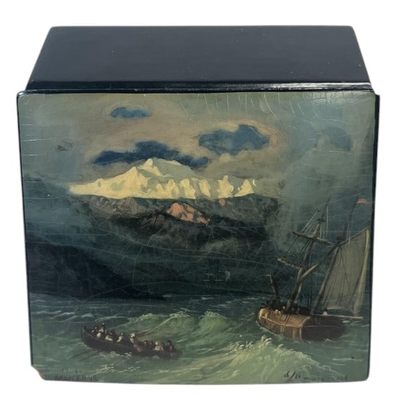 Dokou Nael Fedoskino Russian Lacquer Box 1949: IMPORTANT NOTE: Please be advised that we offer reasonably priced in-house shipping, but you must select Arrange My Own Shipping as part of your post-auction invoice options. Antique Fedoskino Russian