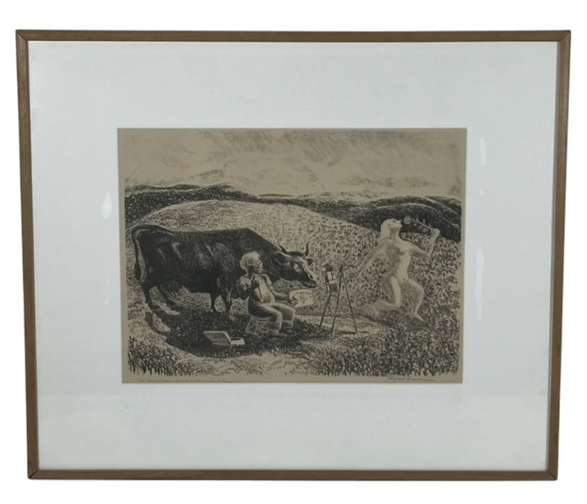 Alfred Bendiner "Afternoon Of A Middle Aged Faun": IMPORTANT NOTE: Please be advised that we offer reasonably priced in-house shipping, but you must select Arrange My Own Shipping as part of your post-auction invoice options. Alfred Bendiner (American