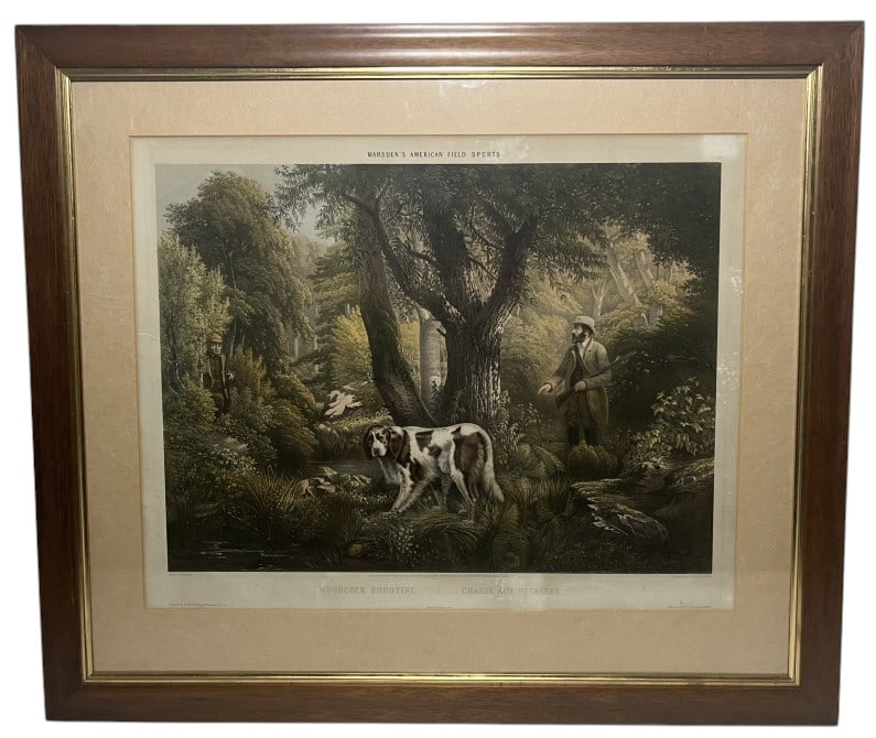 Marsden "Woodcock Shooting" Lithograph: IMPORTANT NOTE: Please be advised that we offer reasonably priced in-house shipping, but you must select Arrange My Own Shipping as part of your post-auction invoice options. Marsden American field