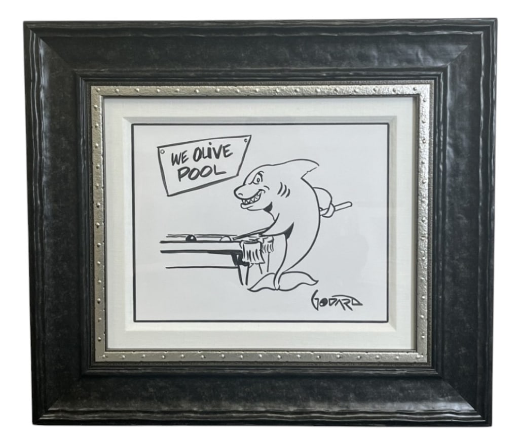 Michael Godard "We Olive Pool" Original Acrylic: IMPORTANT NOTE: Please be advised that we offer reasonably priced in-house shipping, but you must select Arrange My Own Shipping as part of your post-auction invoice options. Michael Godard's "We Oliv