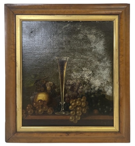 Antique Still Life Oil On Canvas Attached To Wood: IMPORTANT NOTE: Please be advised that we offer reasonably priced in-house shipping, but you must select Arrange My Own Shipping as part of your post-auction invoice options. Antique still life oil pa