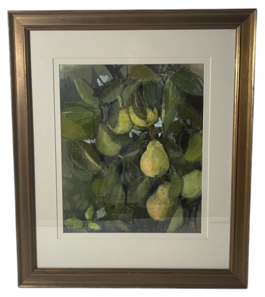 Felicity House "Pears" Oil Pastel On Paper: IMPORTANT NOTE: Please be advised that we offer reasonably priced in-house shipping, but you must select Arrange My Own Shipping as part of your post-auction invoice options. Felicity House (British, 