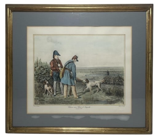 Morland "Chasse avec Chien d'Apporte" Lithograph: IMPORTANT NOTE: Please be advised that we offer reasonably priced in-house shipping, but you must select Arrange My Own Shipping as part of your post-auction invoice options. Morland "Chasse avec Chie