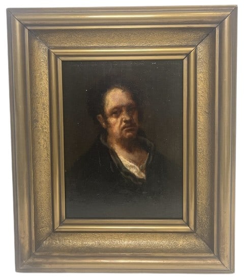 Goya's Self-Portrait at 69 Years Repro On Wood: IMPORTANT NOTE: Please be advised that we offer reasonably priced in-house shipping, but you must select Arrange My Own Shipping as part of your post-auction invoice options. Francisco Goya's "Self-Po