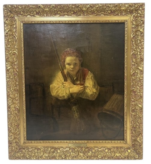 Rembrandt Girl With Broom Reproduction On Canvas: IMPORTANT NOTE: Please be advised that we offer reasonably priced in-house shipping, but you must select Arrange My Own Shipping as part of your post-auction invoice options. Rembrandt Girl With A Bro