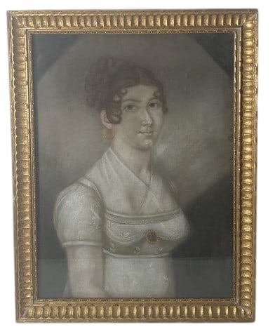 Victorian Style Portrait Oil Pastel On Paper: IMPORTANT NOTE: Please be advised that we offer reasonably priced in-house shipping, but you must select Arrange My Own Shipping as part of your post-auction invoice options. Vintage Victorian style p