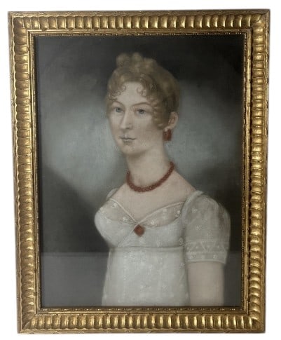 Victorian Portrait Oil Pastel On Paper: IMPORTANT NOTE: Please be advised that we offer reasonably priced in-house shipping, but you must select Arrange My Own Shipping as part of your post-auction invoice options. Vintage Victorian style p