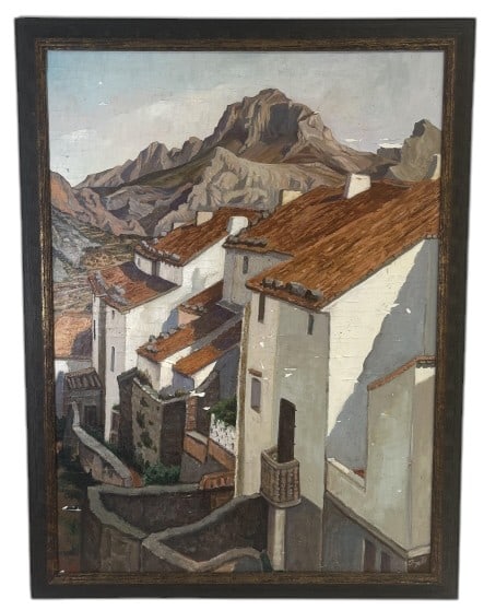 20th Century European Landscape Oil On Canvas: IMPORTANT NOTE: Please be advised that we offer reasonably priced in-house shipping, but you must select Arrange My Own Shipping as part of your post-auction invoice options. 20th-century European lan