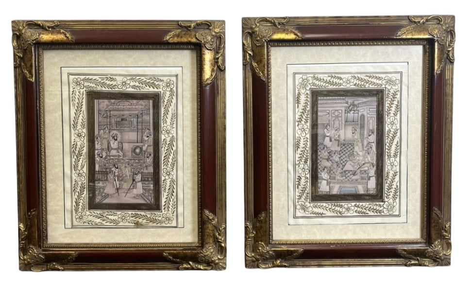 Pair Of Mughal Style Indian Miniature Paintings (1 of 14)