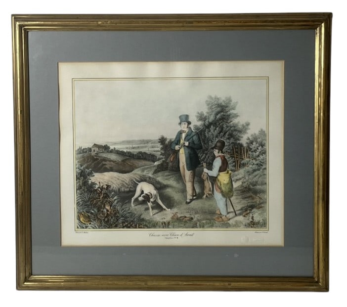 George Morland Hunting With A Pointing Dog Litho: IMPORTANT NOTE: Please be advised that we offer reasonably priced in-house shipping, but you must select Arrange My Own Shipping as part of your post-auction invoice options. George Morland (British, 
