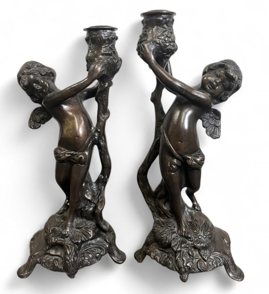 Bronze Cherub Candlestick Holders - 3