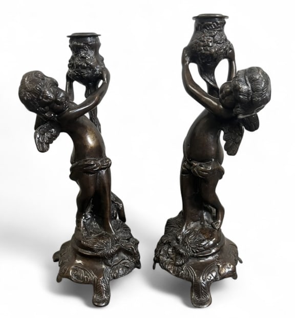 Bronze Cherub Candlestick Holders - 4