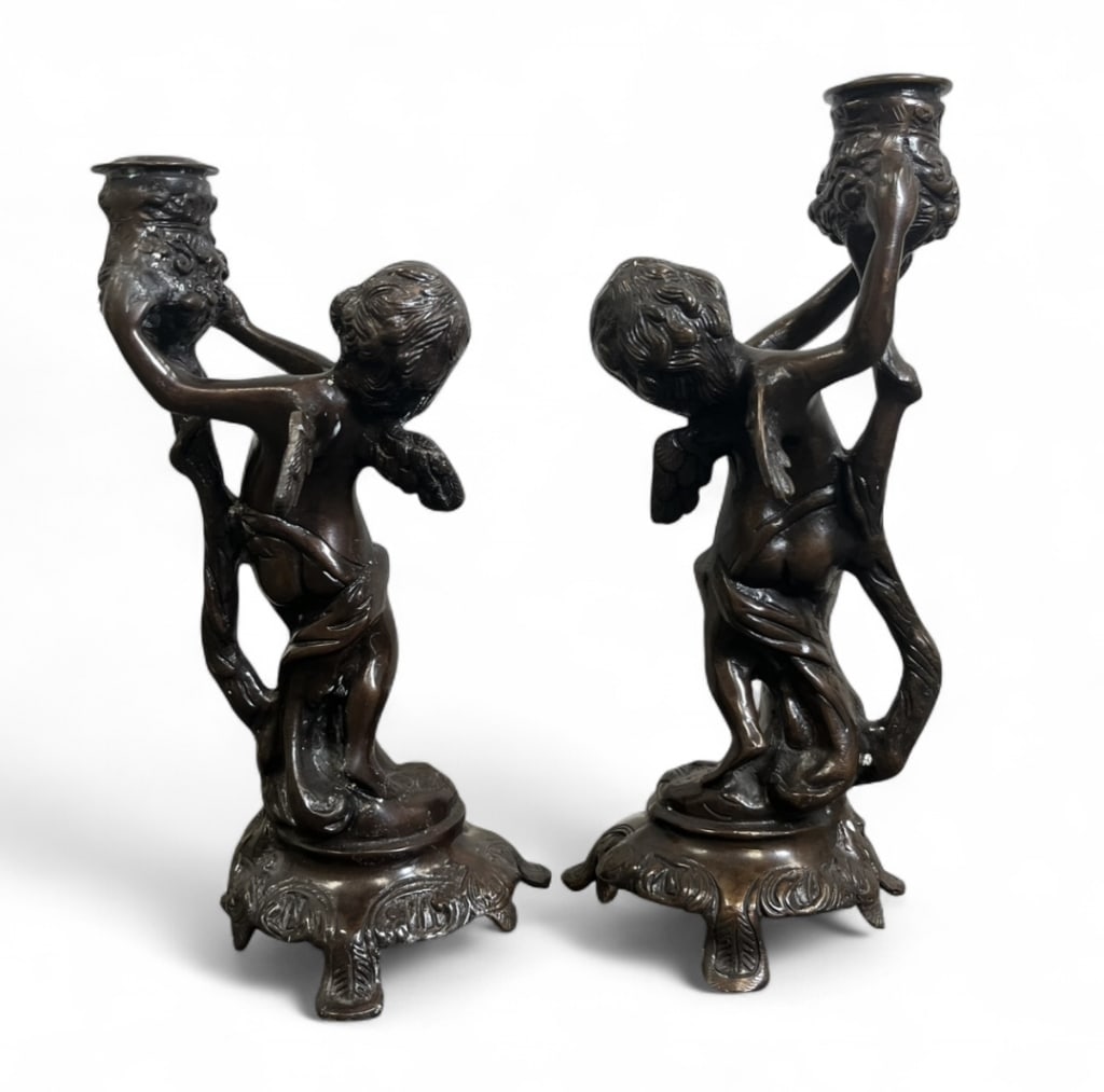 Bronze Cherub Candlestick Holders - 5