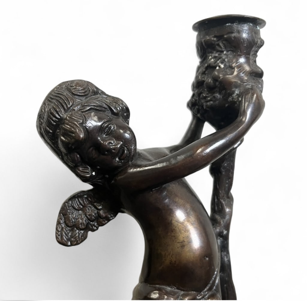 Bronze Cherub Candlestick Holders - 7