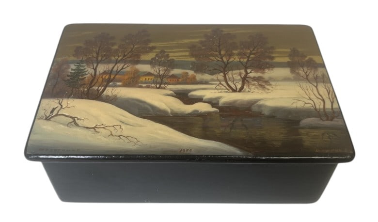 After Shishkin, Fedoskino Russian Lacquer Box: IMPORTANT NOTE: Please be advised that we offer reasonably priced in-house shipping, but you must select Arrange My Own Shipping as part of your post-auction invoice options. After Shishkin,