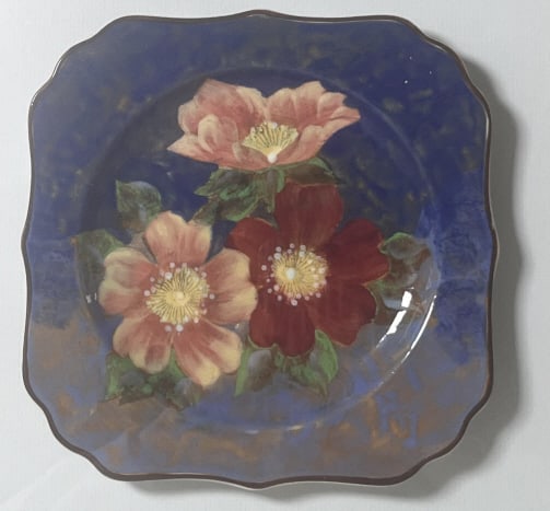 Vintage Royal Doulton "Wild Rose" Square Plate: IMPORTANT NOTE: Please be advised that we offer reasonably priced in-house shipping, but you must select Arrange My Own Shipping as part of your post-auction invoice options. Framed vintage Royal Doul
