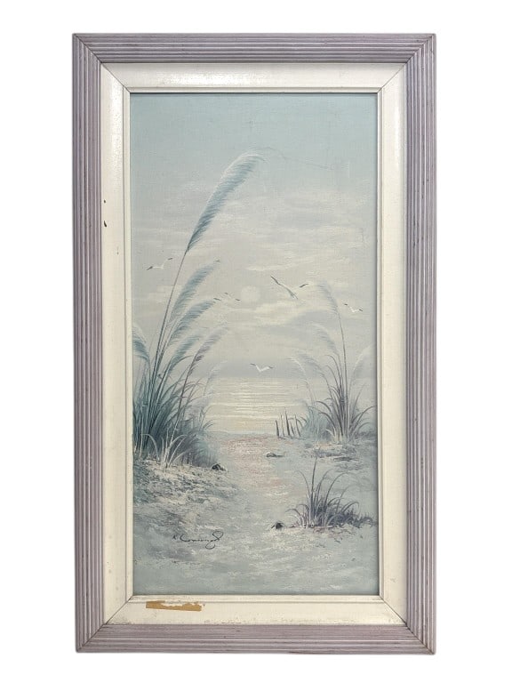 K. Cummings Coastal Oil Painting on Canvas: IMPORTANT NOTE: Legacy Auctions offers reasonably priced in-house and 3rd Party shipping options, but you must select Arrange My Own Shipping as part of your post-auction purchase options. Signed oil