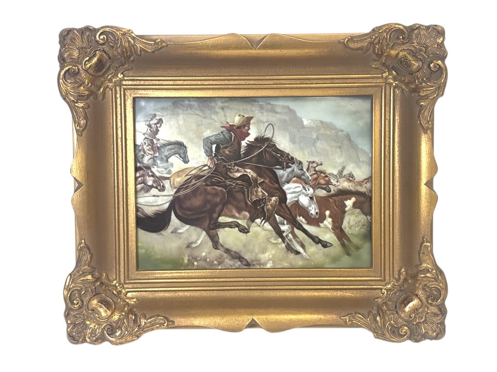 RPM Germany American Cowboys Porcelain Plaque: IMPORTANT NOTE: Legacy Auctions offers reasonably priced in-house and 3rd Party shipping options, but you must select Arrange My Own Shipping as part of your post-auction purchase options. Mid 20th Ce