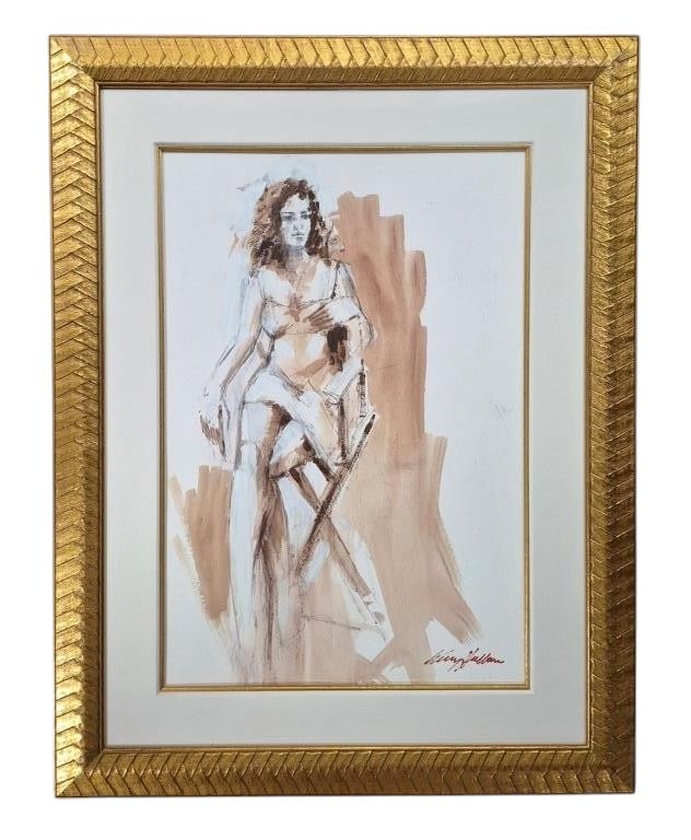 Kerry Hallam "Seated Figure" Watercolor on Paper: IMPORTANT NOTE: Legacy Auctions offers reasonably priced in-house and 3rd Party shipping options, but you must select Arrange My Own Shipping as part of your post-auction purchase options. English art