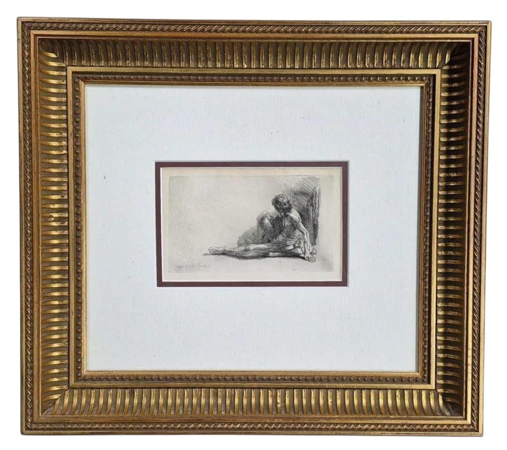 Rembrandt van Rijn "Nude Man Seated..." Basan Ed.: IMPORTANT NOTE: Legacy Auctions offers reasonably priced in-house and 3rd Party shipping options, but you must select Arrange My Own Shipping as part of your post-auction purchase options. Rembrandt v