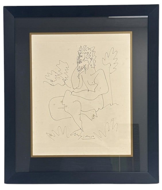 Pablo Picasso "Faun" Signed-In-Plate Engraving: IMPORTANT NOTE: Legacy Auctions offers reasonably priced in-house and 3rd Party shipping options, but you must select Arrange My Own Shipping as part of your post-auction purchase options. An engravin