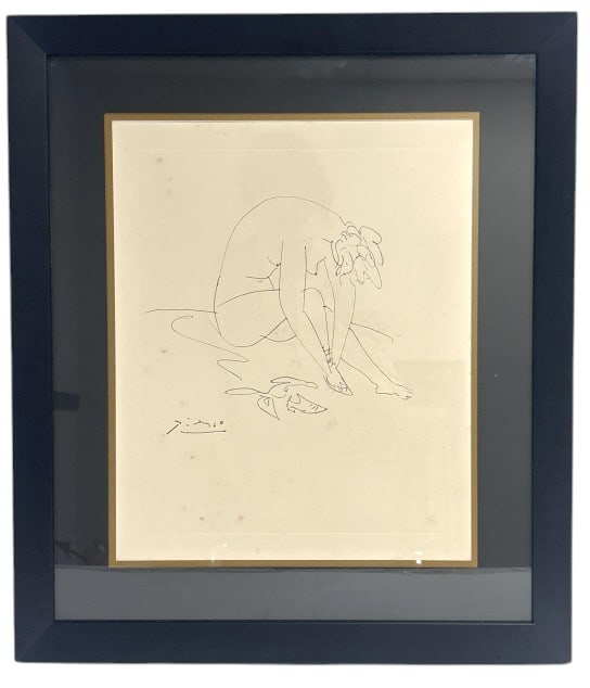 Pablo Picasso "Seated Woman" Signed-In-Plate: IMPORTANT NOTE: Legacy Auctions offers reasonably priced in-house and 3rd Party shipping options, but you must select Arrange My Own Shipping as part of your post-auction purchase options. Engraving o