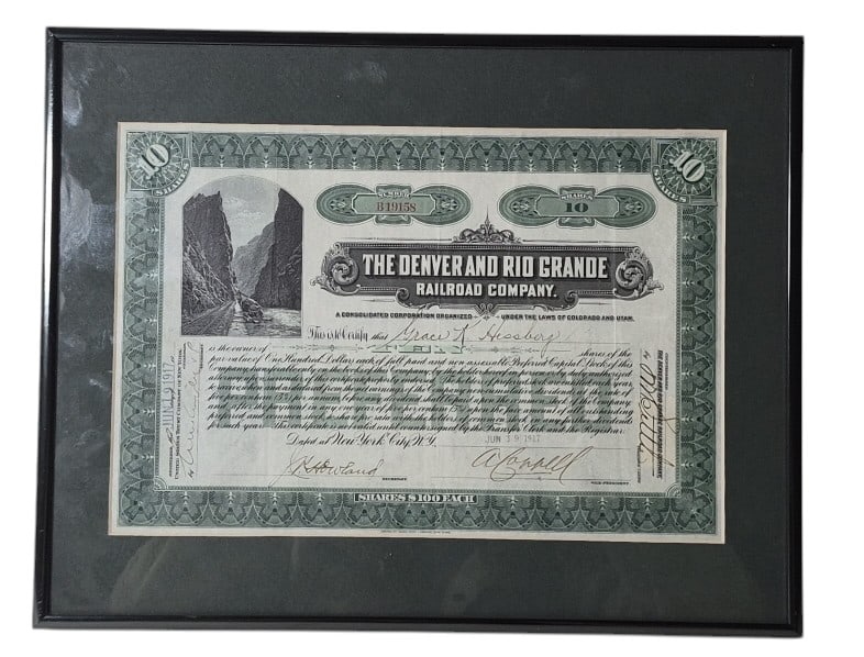 Stock Certificate The Denver Rio Grande Railroad (1 of 11)