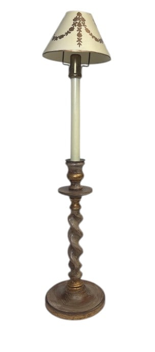 Candlestick Set, w/ Hand Painted Metal Tole Shades: IMPORTANT NOTE: Legacy Auctions offers reasonably priced in-house and 3rd Party shipping options, but you must select Arrange My Own Shipping as part of your post-auction purchase options. Gold and