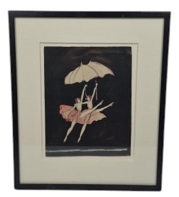 Clara Tice Two Female Dancers With Umbrellas: IMPORTANT NOTE: Legacy Auctions offers reasonably priced in-house and 3rd Party shipping options, but you must select Arrange My Own Shipping as part of your post-auction purchase options. Clara Tice
