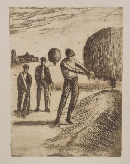 Unsigned Antique Golf Drypoint Etching - 5