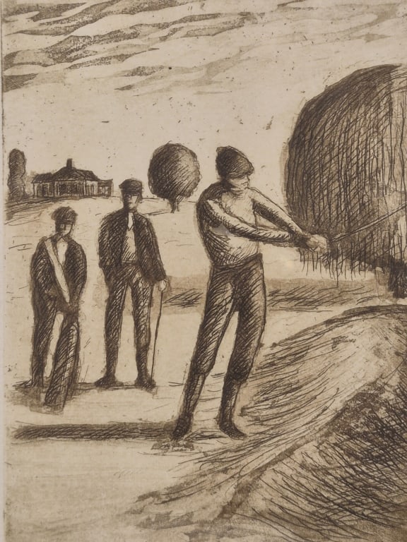 Unsigned Antique Golf Drypoint Etching - 6