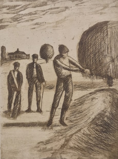 Unsigned Antique Golf Drypoint Etching - 8