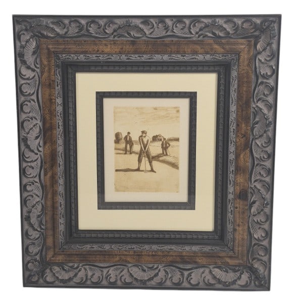 Unsigned Antique Golf Drypoint Etching: IMPORTANT NOTE: Legacy Auctions offers reasonably priced in-house and 3rd Party shipping options, but you must select Arrange My Own Shipping as part of your post-auction purchase options. Unsigned