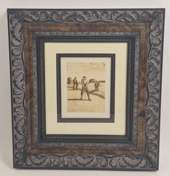 Unsigned Antique Golf Drypoint Etching - 2
