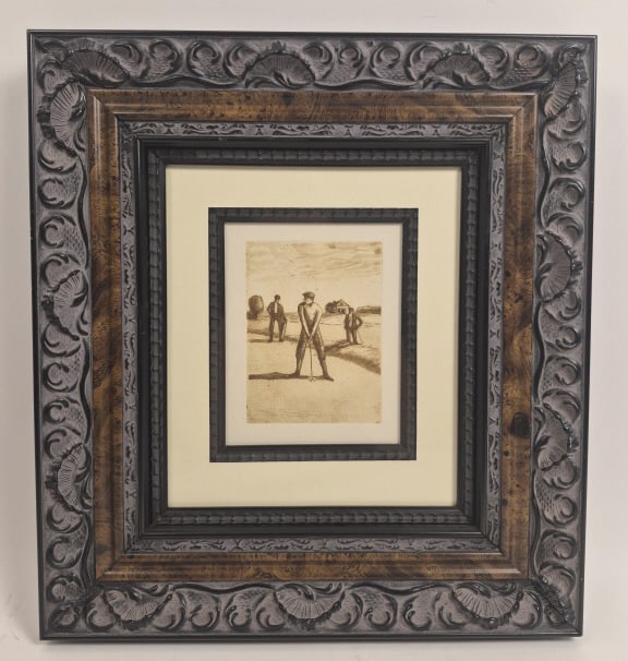 Unsigned Antique Golf Drypoint Etching - 4